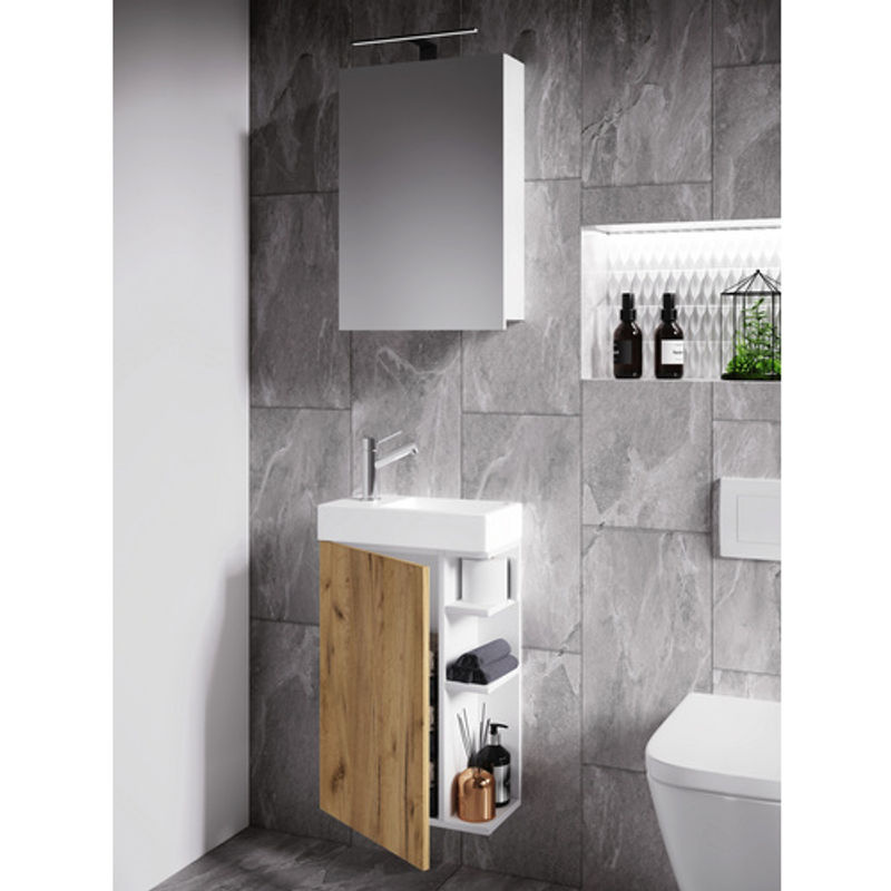 VCM Badmöbel Set Lumia in Beige, 3-teilig bestehend aus Waschbecken, Waschbeckenunterschrank und Spiegelschrank für das Gäste WC - Bild 3