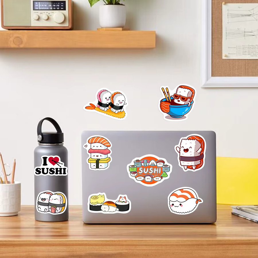 Wasserdichte Sushi Aufkleber im Kawaii Cartoon Design für Laptops, Flaschen und Scrapbooking, Mehrfarbig - Bild 2