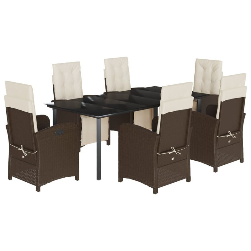 Vidaxl Gartenmöbel-Set aus Polyrattan mit Kissen und Glas, 7-teilig, Braun - Bild 2
