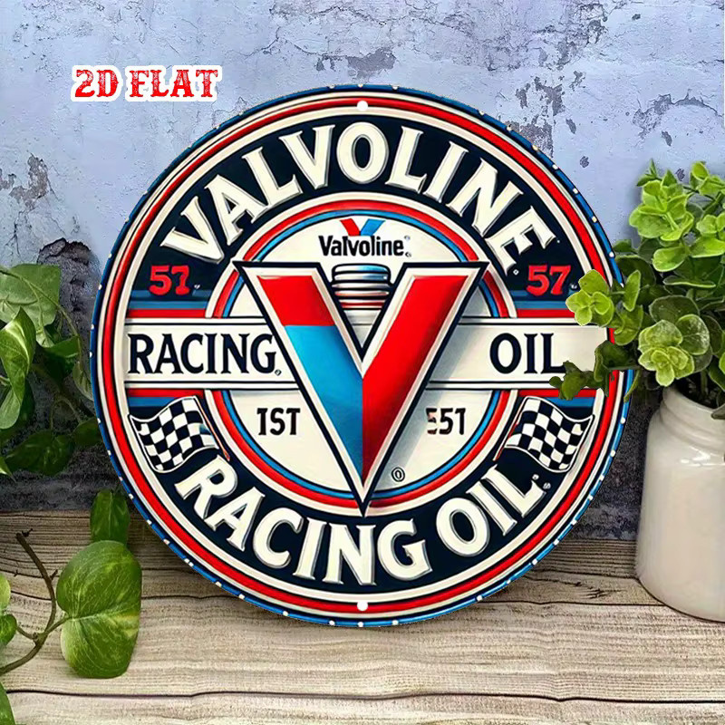 Valvoline Vintage Racing Oil Metallblechschild rund mit karierten Flaggen und Retro-Logo, Durchmesser: 20 cm, Mehrfarbig - Bild 4