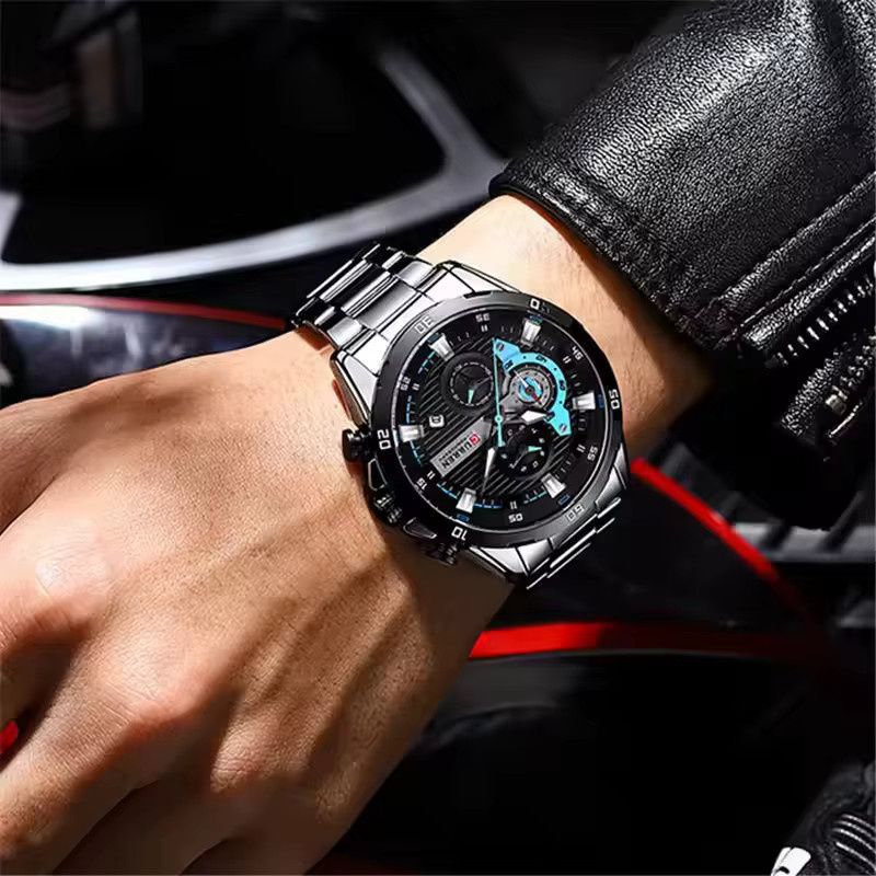 CURREN Chronograph Armbanduhr Edelstahl, Quarz, Silber, Herren - Bild 3