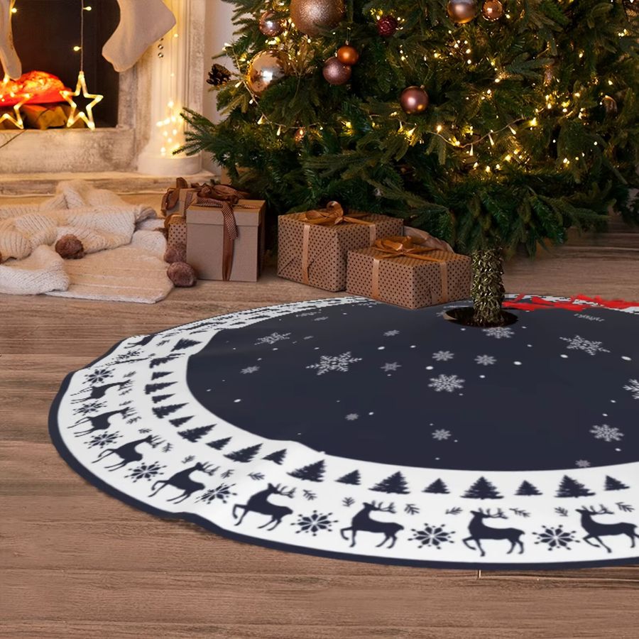 VIKAMA Weihnachtsbaum Rock im Vintage-Design mit Marine-Rentier und Schneeflocken-Print, Multicolor - Bild 3