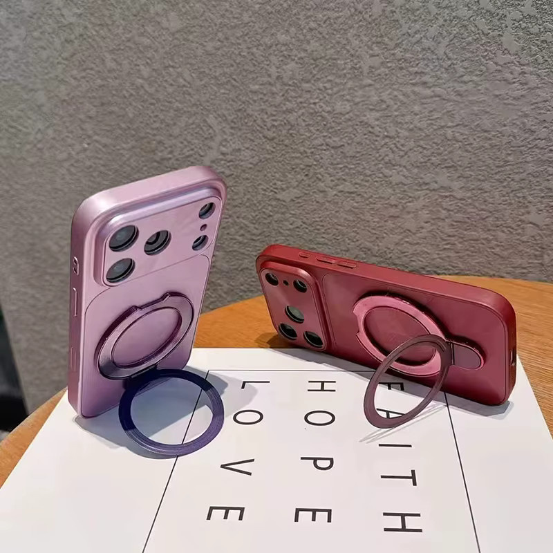 Stoßdämpfende Handyhülle mit CD-Muster und unsichtbarer Metallhalterung für iPhone 13 14 15 16 17 Pro Max in Purple - Bild 2