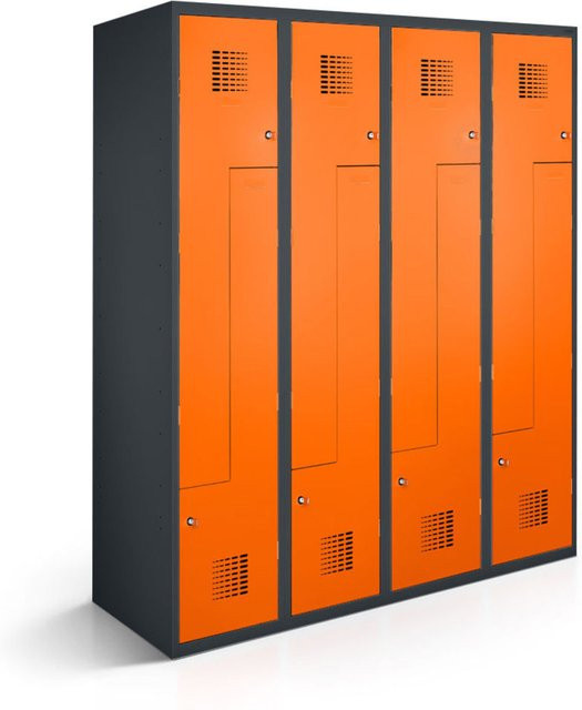 rotstahl Z-Spind mit 8 Türen in Orange und anthrazitgrauem Korpus, B/T/H: 120 x 50 x 180 cm - Bild 1
