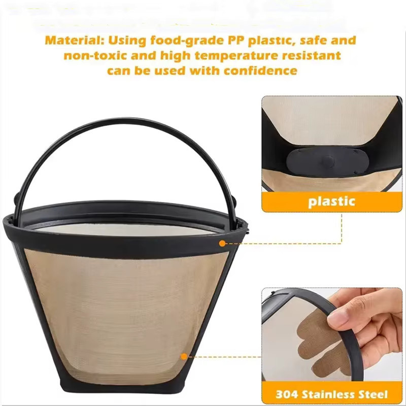 Arshen Kaffeefilter Permanent aus Gold-Mesh mit Griff für 10-12 Tassen - Bild 2