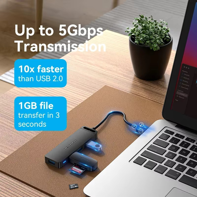 Vention USB-C Hub mit 4 USB 3.0 Ports und Micro Charge Power, Schwarz - Bild 2