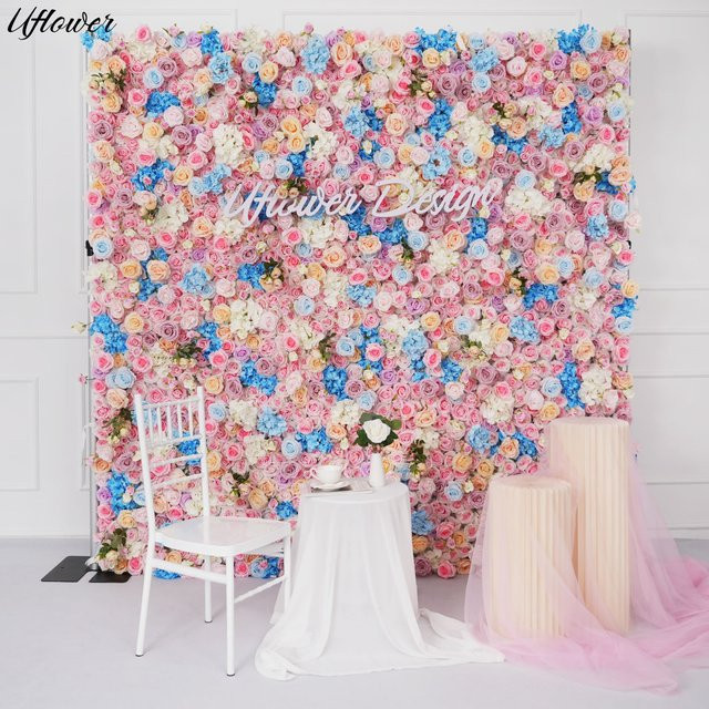 Uflower Künstliche Rosenwand aus Seide in Rosa für Hochzeits- und Party-Dekorationen - Bild 1