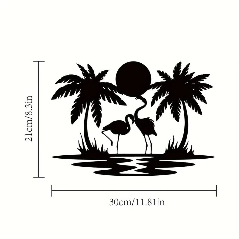 Hello young Wanddekoration aus Metall mit Flamingo, Palme und Sonnenuntergang in Schwarz - Bild 2