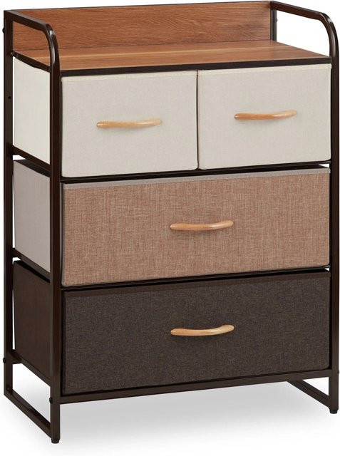 Relaxdays Schubladenschrank in Creme und Holzoptik aus MDF und Stahl, B/T/H: 79 x 58 x 31,5 cm - Bild 1