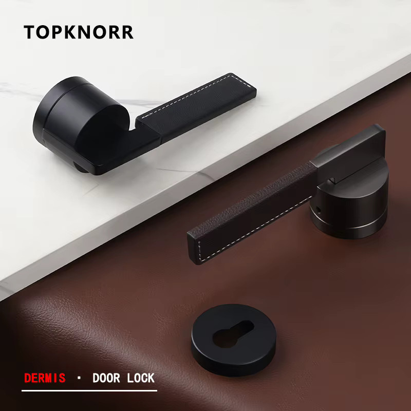 TOP KNORR Echtleder Türgriff für Schlafzimmer und Innenräume, magnetisch und geräuscharm, Grau und Schwarz - Bild 2