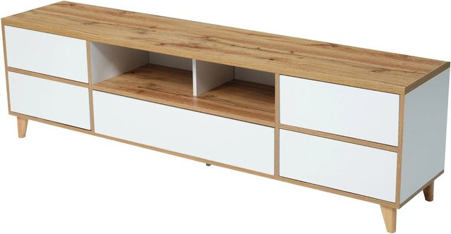 okwish TV Schrank im Landhausstil mit Türen und Fächern, Farbe: Weiß, B/T/H: 175 x 37 x 51 cm - Bild 1