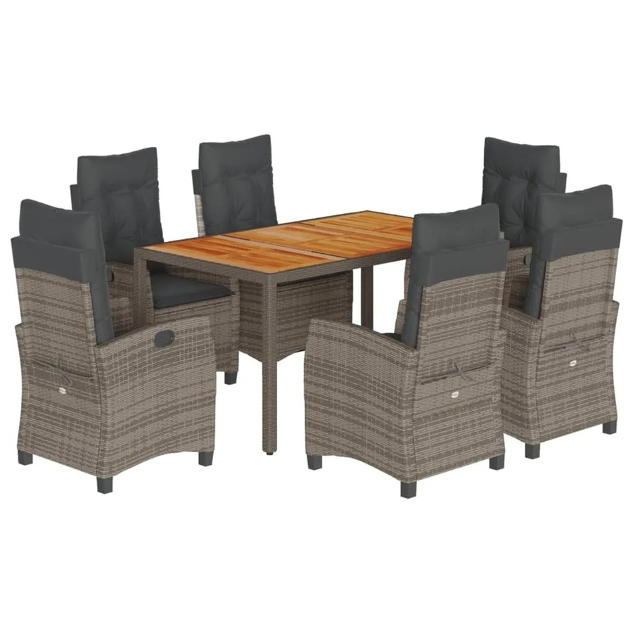 vidaXL 7-teilige Garten-Essgruppe aus Poly-Rattan und Akazienholz in Grau mit Kissen - Bild 2