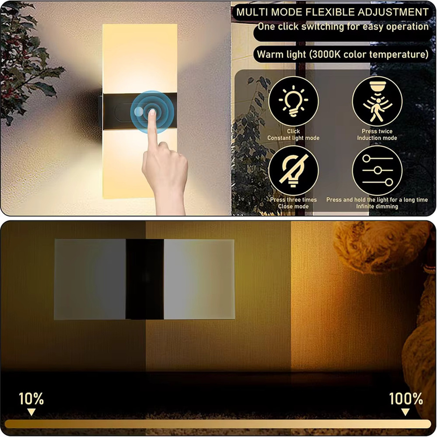 2er-Set UMEXUS LED Wandleuchten mit Bewegungssensor und Touch-Funktion, USB-aufladbare Nachtlichter in Weiß für das Schlafzimmer, Warmweiß - Bild 4