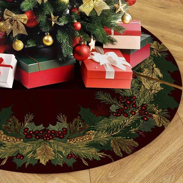 VIKAMA Rundes Weihnachtsbaumkleid mit Retro Holly Berry Print in Rot - Bild 1