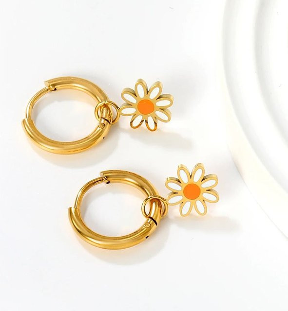 LUXUKISSKIDS Ohrringe Edelstahl, Gänseblümchen-Blumen-Tropfen, Damen - Bild 1