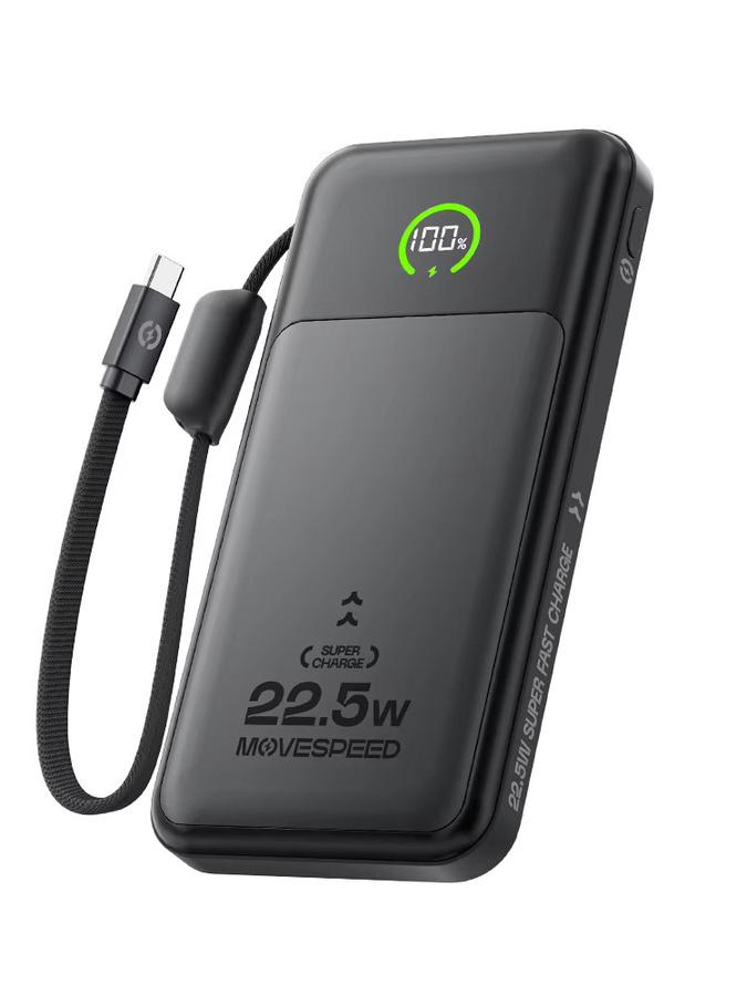 MOVESPEED Powerbank 10000 mAh mit 22,5 W Schnellladeleistung und Typ-C-Kabel, Schwarz - Bild 6