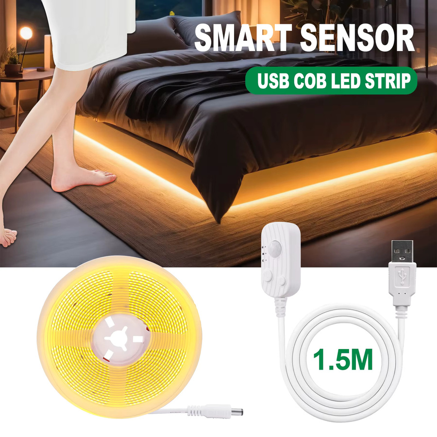 KISUFU COB-LED-Streifen mit Bewegungssensor, USB-betrieben, Weiß, RGB, Flexibles Raumnachtlicht - Bild 5