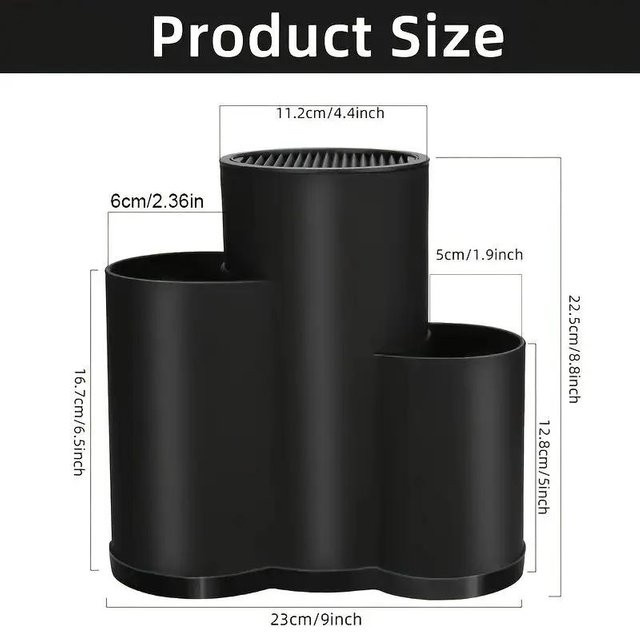 Yiran Furniture 3-in-1 Universal Messer Sicherheitsständer und Küchenutensilien-Abtropfständer in Schwarz - Bild 1