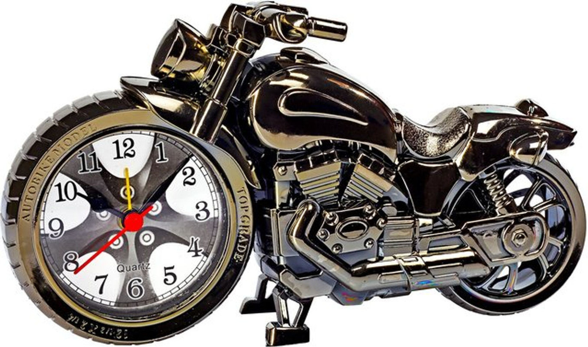 TRI Analog Wecker Motorrad aus Metall in Gold und Silber, rund und stehend - Bild 1