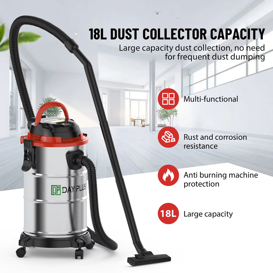 DayPlus 3-in-1 Nass-/Trockensauger mit 2400W und 20kPa Saugkraft, Industriesauger mit HEPA-Filter und Gebläsefunktion, Farbe: Silber/Edelstahl, Volumen: 18 l - Bild 2