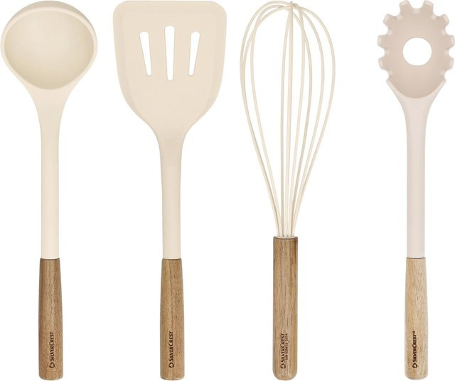 SILVERCREST Küchenhelfer-Set in Beige aus Silikon, Edelstahl und Holz mit Schneebesen - Bild 1