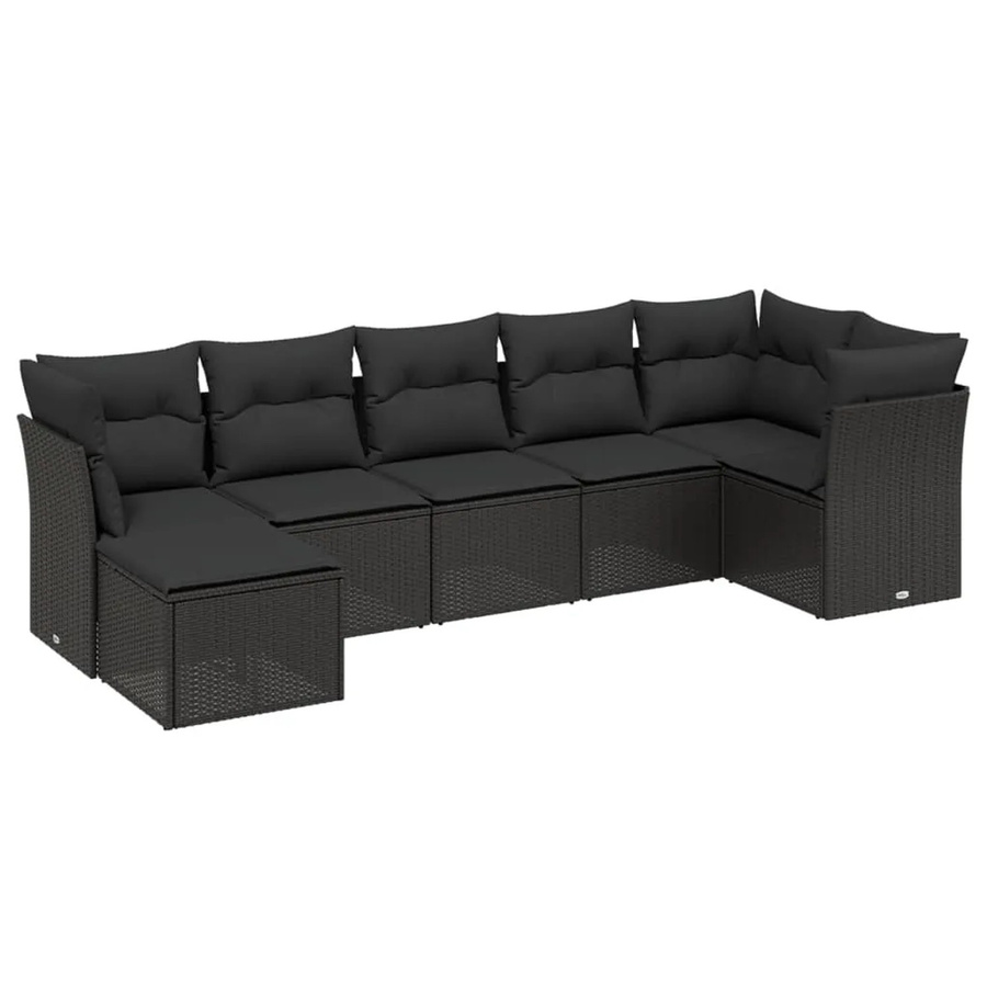 vidaXL 7-tlg. Garten-Sofagarnitur in L-Form aus schwarzem PE-Rattan mit Kissen und Stauraum - Bild 2