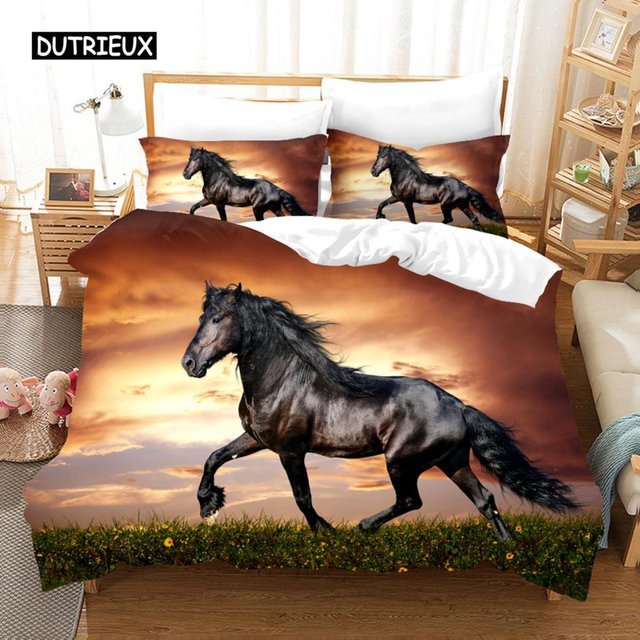 Bettwäscheset mit Pferdemotiv von Binchi Outdoor Product, weiches Mikrofaser-Bettbezug-Set mit Kissenbezügen in Mehrfarbig, B/H: 180 x 210 cm - Bild 1