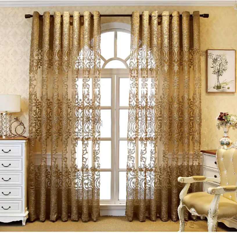 AiFish Luxus Jacquard Tüll Vorhang in Kaffee mit goldenem Draht, transparent, Höhe: 230 cm, Breite: 100 cm - Bild 4
