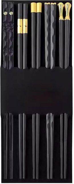 5 Paar rutschfeste Fiberglas-Essstäbchen von FEB.WIND in Schwarz mit mattem Finish - Bild 1