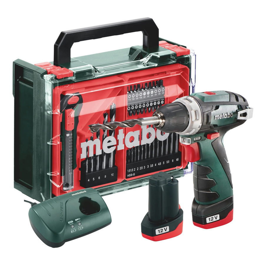 Metabo PowerMaxx BS Basic Set Akku-Bohrschrauber 12 V mit 41-teiligem Zubehör in Grün/Schwarz - Bild 2