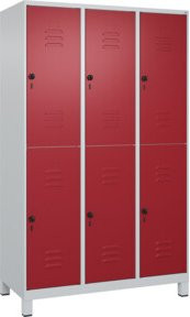 C+P Doppelstock-Spind Classic PLUS mit 3 Abteilen, Stahlkonstruktion, Grau/Rot, B/T/H: 120 x 50 x 195 cm - Bild 1