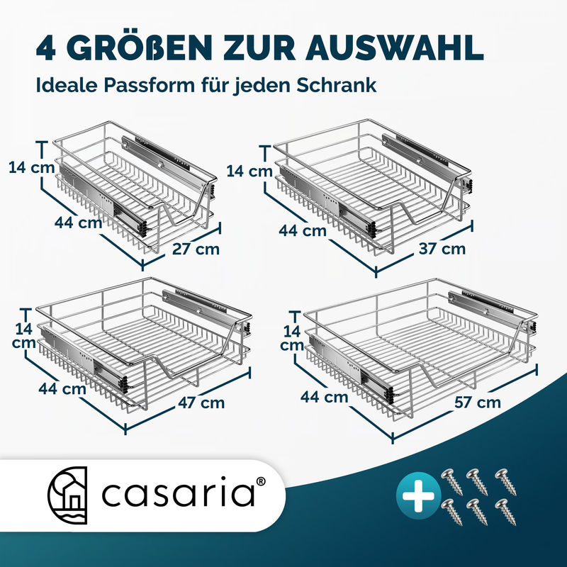 Casaria Teleskopschublade aus Stahl in Chrom, Breite: 44,0 cm, Tiefe: 49,0 cm, Höhe: 14,0 cm - Bild 3