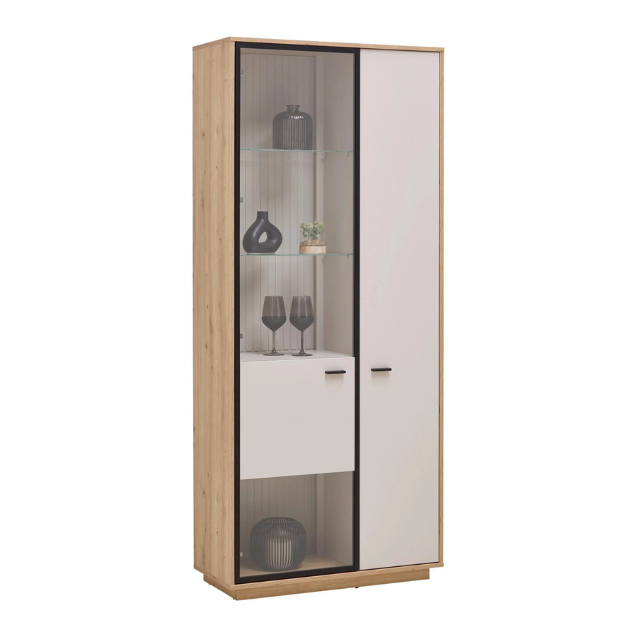 Premium Living Vitrine Cremona in Kaschmir und Eiche mit Glastüren und Regalen, H x B x T: 200 x 85 x 38 cm - Bild 2