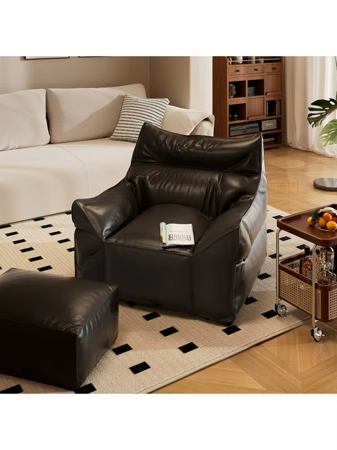 LIUSHADUOLA Lazy Sofa Sitzsack aus Kunstleder mit Armlehnen für Büro und Wohnzimmer in Orange oder Schwarz - Bild 4
