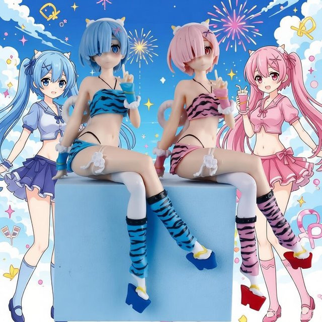 Bandai Re:Zero Rem & Ram Sammelfiguren, Anime-Charakter-Modellset, 2-teiliges Set - Bild 1