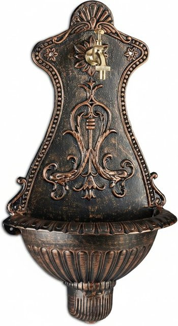 Relaxdays Wandbrunnen aus Aluminiumguss in Antik Bronze Gold mit Wasserhahn, B/T/H: 66 x 37 x 19,5 cm - Bild 1