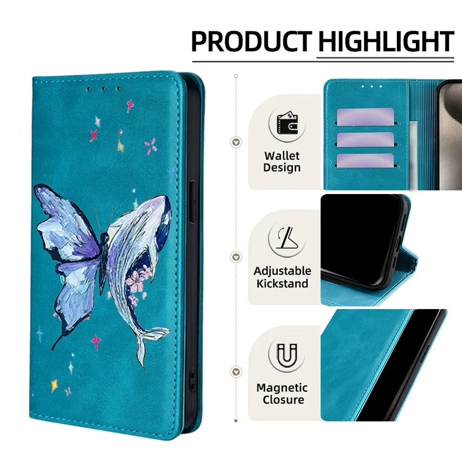 Leder-Handyhülle mit Schmetterlingsmuster für Samsung Galaxy S25 Ultra S25 FE S24 S23 S22 Plus A17 A07 A56 A36 A26 Flip in Braun oder Türkis - Bild 2