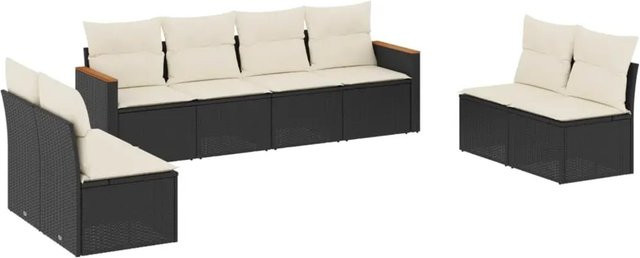 vidaXL 8-teilige Garten-Sofagarnitur aus Poly-Rattan in Schwarz-Creme mit Sitzkissen und Rückenkissen - Bild 1