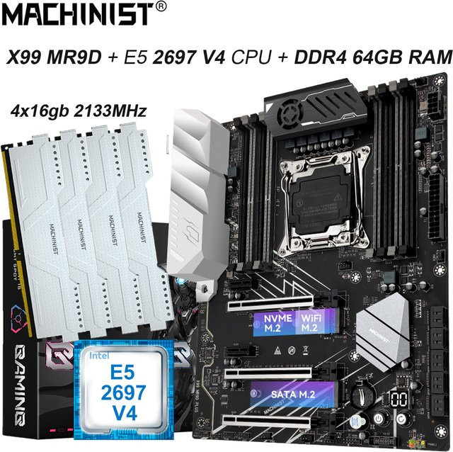 MACHINIST X99 Motherboard-Set LGA 2011-3 ATX mit Xeon E5-2697 V4 CPU, 64GB DDR4 ECC 2133MHz Speicher und NVME SATA M.2 Unterstützung, Schwarz - Bild 1