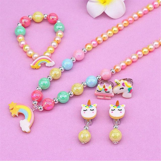 Lucky Star Jewelry Schmuck-Set Kinder, Einhorn, Regenbogen, Zirkonia, pink, Messing - Bild 1