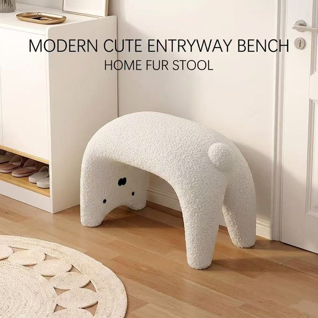 TULX Tier-Plüschhocker in Weiß mit Bouclé-Bezug im skandinavischen Design für Kinder und Wohnzimmer - Bild 1