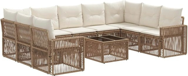 vidaXL Gartensofa-Set 10-teilig in U-Form aus Poly-Rattan und Stahl in Beige mit Polsterkissen - Bild 1