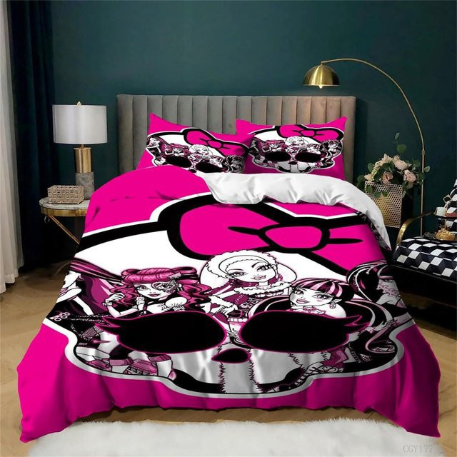 Bettwäscheset Binchi Fitness mit 3D Monster Cartoon Digitaldruck in Pink, bestehend aus Bettbezug und Kissenbezug, Material Mikrofaser/Polyester, Breite: 100 cm, Höhe: 135 cm - Bild 1