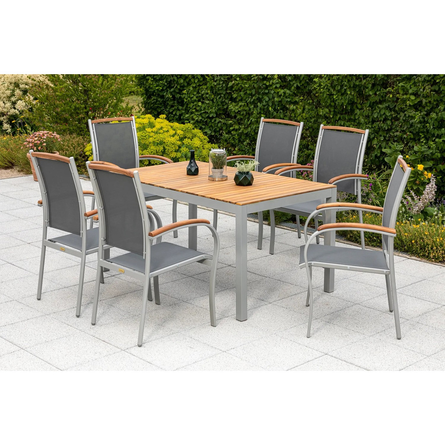Merxx Gartenmöbel Siena 7-teiliges Set mit Ausziehtisch aus Akazienholz und Aluminium in Schwarz und Grau - Bild 2