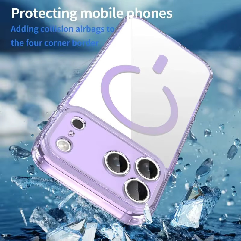 Transparente MagSafe Schutzhülle für Apple iPhone 17, 15, 16 Pro Max und 17 Air, stoßfeste Hartschale in Transparent und Purple - Bild 3