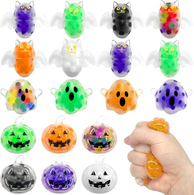 GUEN Halloween Stress Relief Spielzeug aus TPR mit Sound, Motiv Geist Fledermaus oder Kürbis, Mehrfarbig - Bild 1