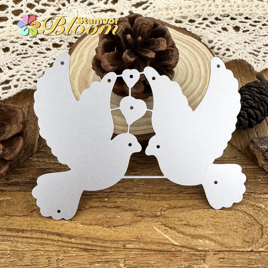 Dekorative Metall Stanzformen mit Tauben-Motiv für Scrapbooking und Prägung in Silber - Bild 4