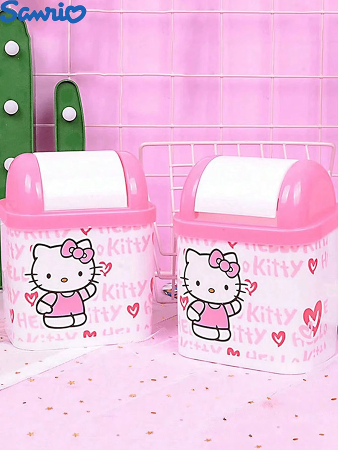Sanrio Hello Kitty Aufbewahrungsbox mit Deckel, quadratischer Mini-Abfalleimer in Pink aus Kunststoff - Bild 2