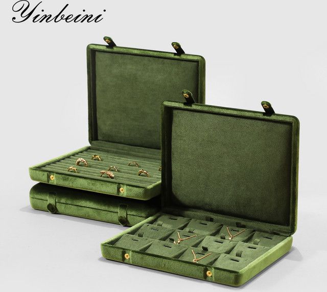 Yinbeini Schmuckaufbewahrungsbox aus Samt in Beige für Ringe, Ohrringe und Anhänger XB006 - Bild 1