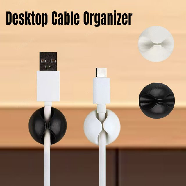 VIKEFON Gummi Mini Desktop Kabelhalter für USB Typ C Datenkabel in Weiß - Bild 1